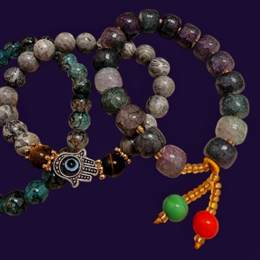 Chic Beaded Bracelet Set with Hamsa Charm